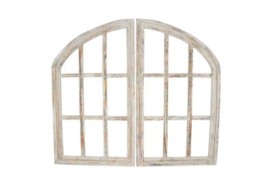 Spring Hill Window Pair-Arched-Farmhouse-Window-Wall-Primitive-Garden-Patio-41x32 Inches-Distressed-Farmhouse-Rustic-Pair-Shabby White