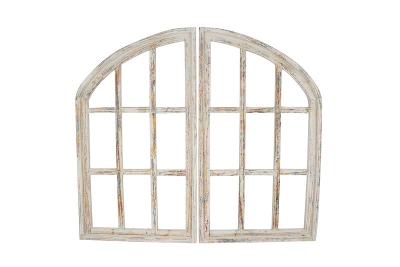 Spring Hill Window Pair-Arched-Farmhouse-Window-Wall-Primitive-Garden-Patio-41x32 Inches-Distressed-Farmhouse-Rustic-Pair-Shabby White