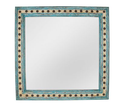 Highland Hills Mirror-Wood-Handmade-Rustic-Wall-Clavos-Primitive-Vanity Accent Mirror-Farmhouse-Distressed White-Turquoise-Loft-16 Sizes