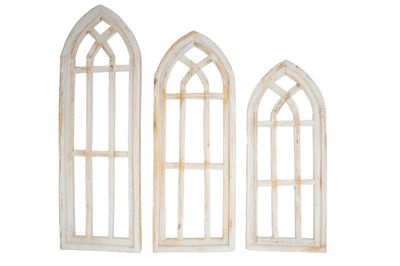 Cathedral Windows-Farmhouse Architectural Wall Decor Windows Set of 3-Primitive-Rustic-Garden-Shabby White
