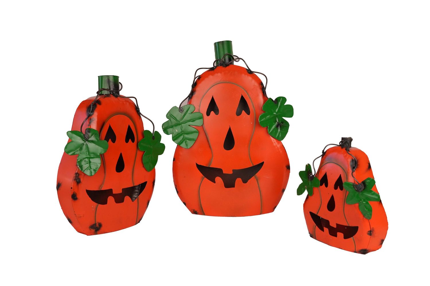 Happy Halloween Pumpkin-Set 3-Metal-Garden-Orange-Outdoor Decor-Handmade-Halloween-Happy Pumpkin Set of 3