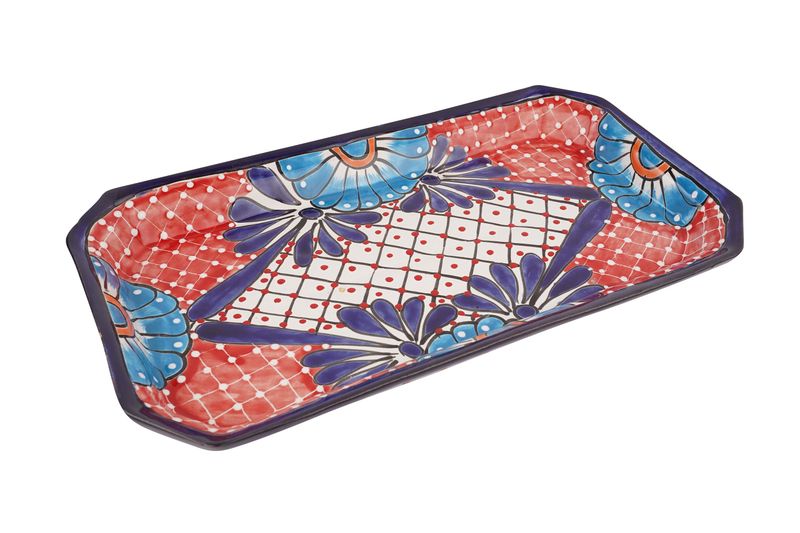 CLEARANCE-Talavera Ceramic Large Party Platter-Hand Painted-Handmade-Colorful- 10 x 17.5 x 2 inches-Beautiful-Serving Tray-Fiesta-Large