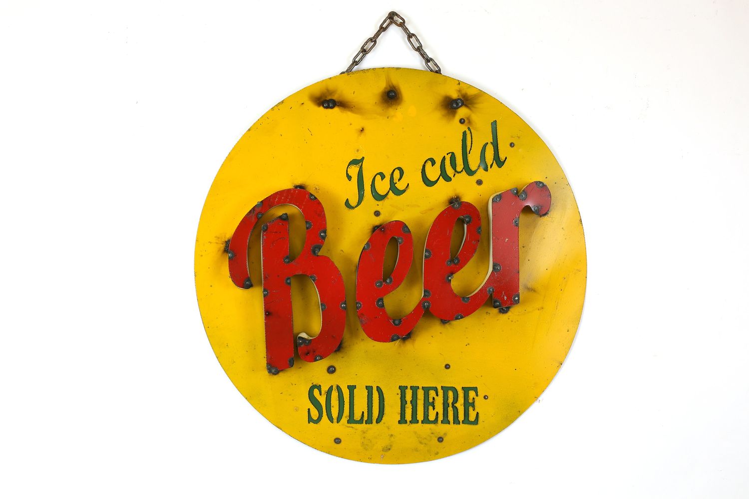 Ice Cold Beer Round Metal Sign-24 inches Diameter-Art-Garden-Metal-Man Cave-Bar-Pool-Outdoor Metal sign-Colorful