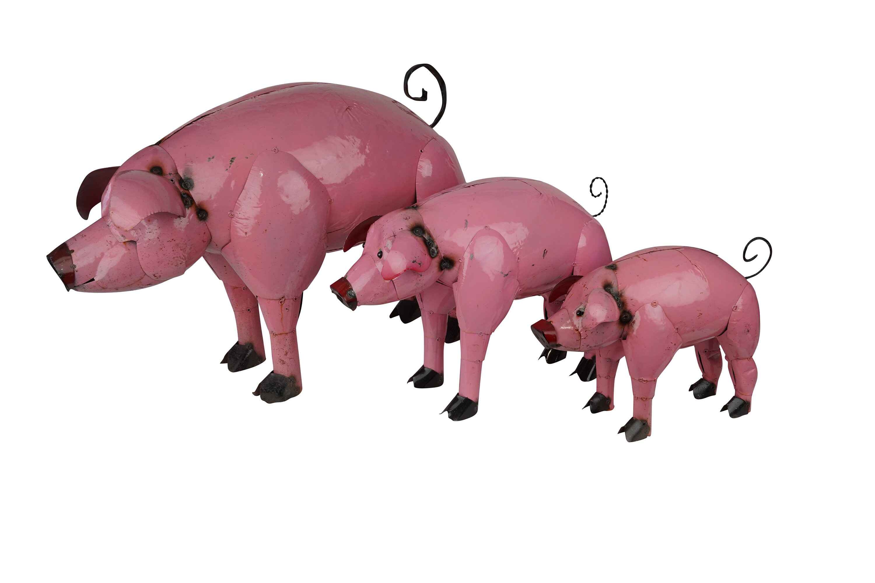 Metal Pink Pig-Yard Art-Farmhouse-Decor-Garden-Handmade-One of a Kind-Patio-Animal-Metal-Three Sizes