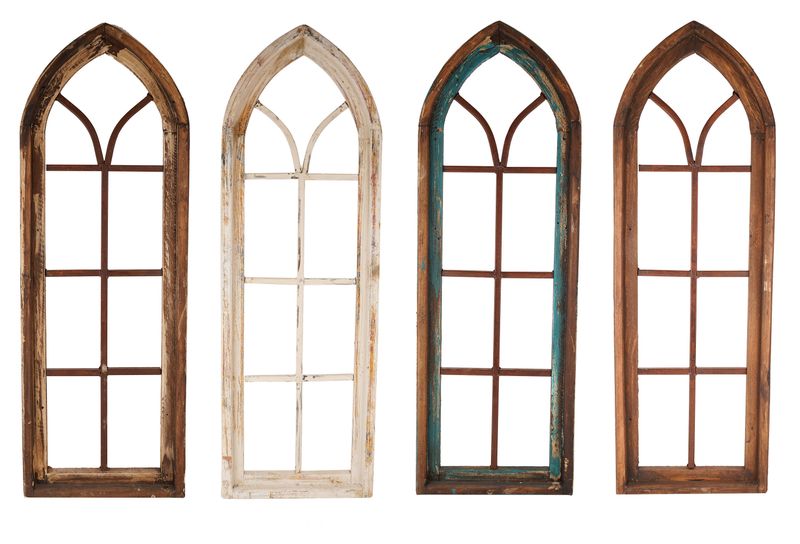 Kingston  Architectural Window -Wall-Primitive--Garden-Patio-12x36-Distressed-Farmhouse--Iron and Wood-Four Colors