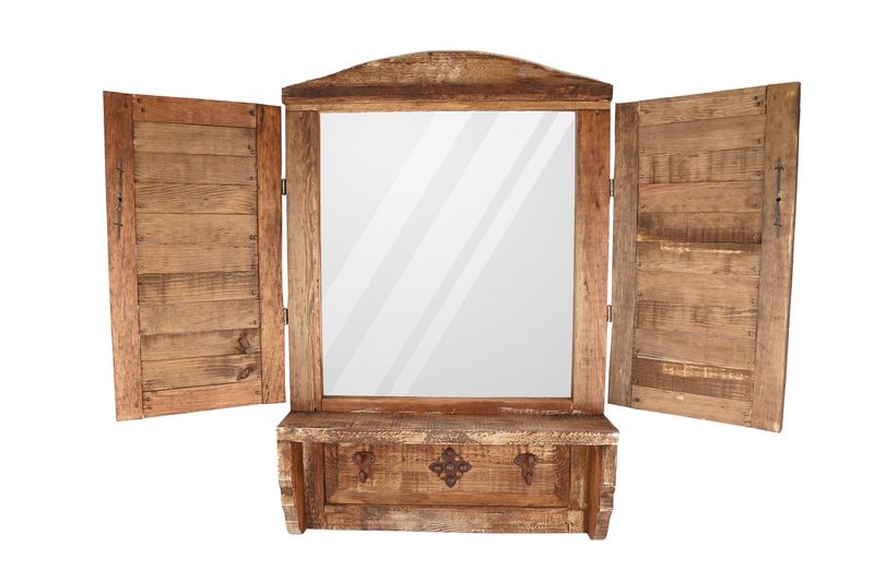 Laguna Creek Wall Decorative Window Shelf Mirror-Farmhouse-Primitive-Rustic-20 x 30-Wall Decor-Coat Rack-Hat Rack-Mirror-Four Colors