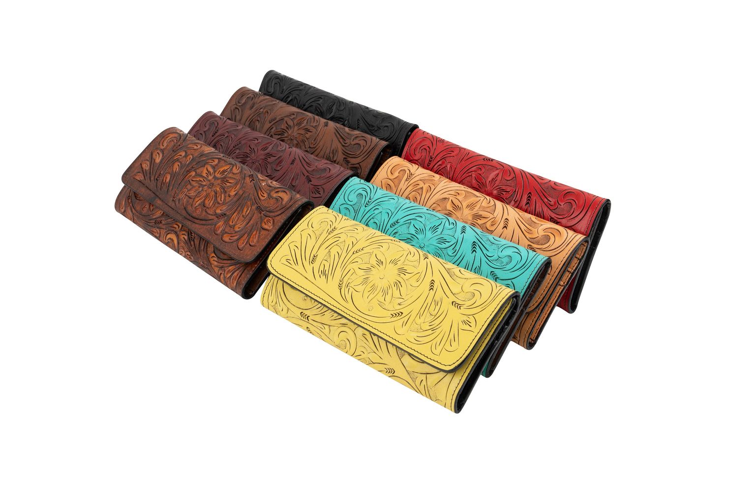 Leather Wallet-Handmade-100% Leather-Tooled Leather-Handcrafted Quality-Mexican-Eight Gorgeous Colors-Borssa-A07 Wallet