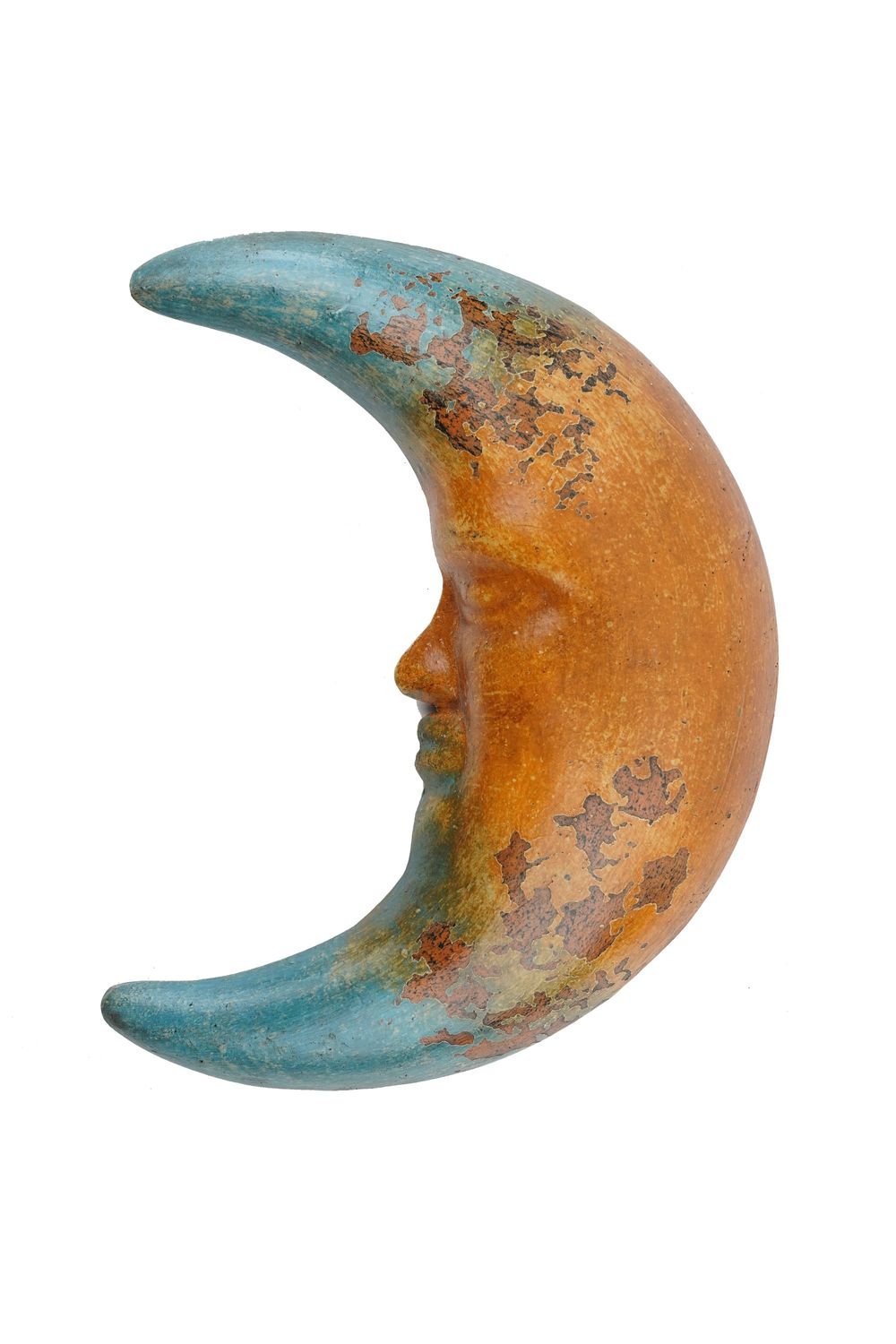 Old World Garden Moon-10x13 inches-Hand Painted Clay-Handmade-Garden Decor-Wall-Patio-Outdoor-10x13x2 inches