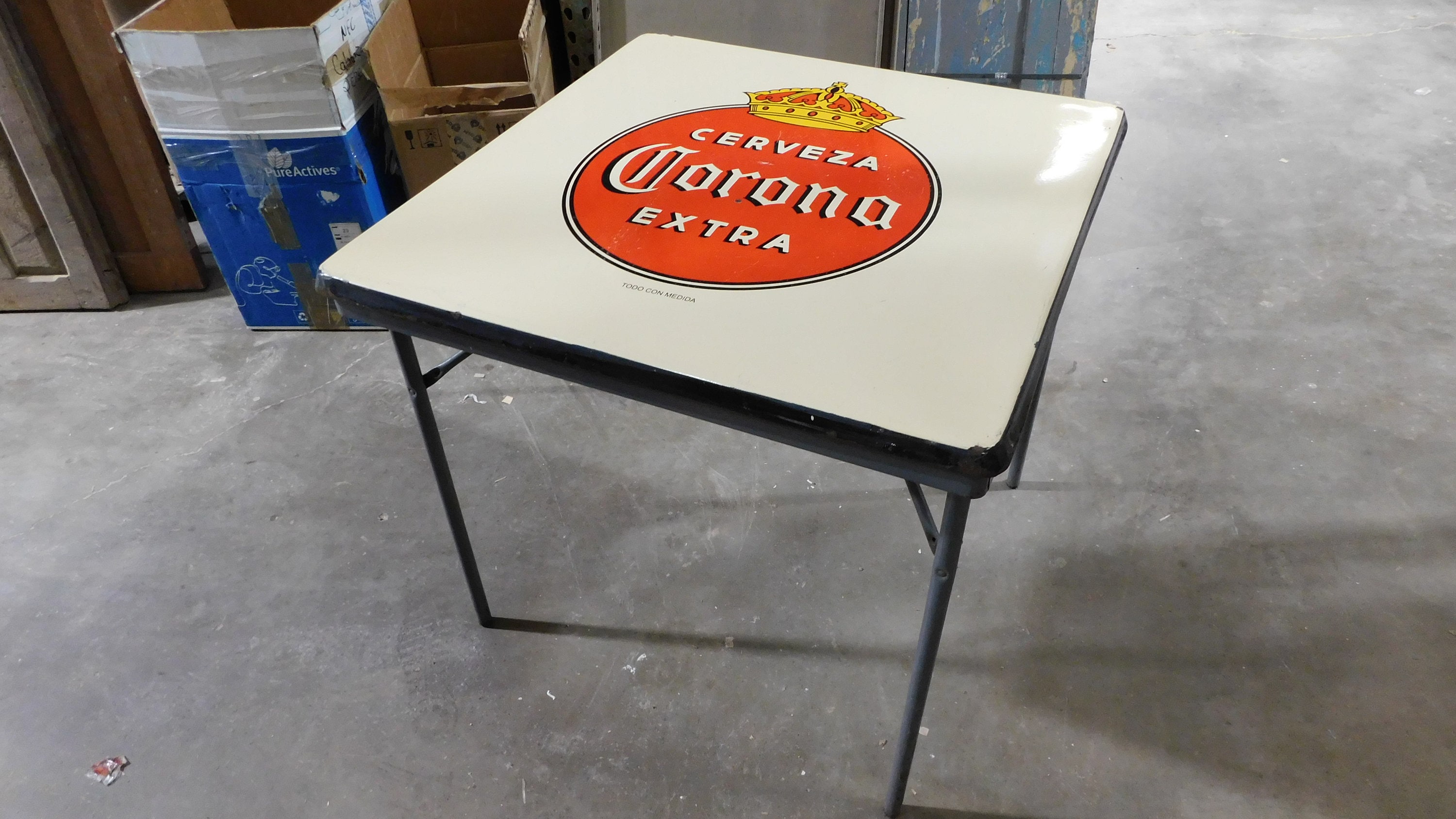 Corona Metal Table With Legs-Mexican-Restaurant-Bar-29x29x28H-Beer-Man Cave-Patio Furniture-Vintage-Corona Table with Legs