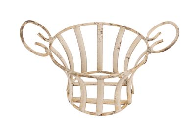 Farmhouse Small Iron Basket With handles-White--Farmhouse Style-Primitive-Distressed Shabby White-Small Iron Basket-10x7x6 inches