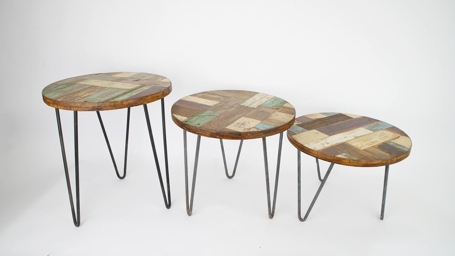 Reclaimed Wood Rustic Round End-Side Table-Iron Legs-Western-Rustic-Repurposed-Primitive-Farmhouse Style-Three Sizes