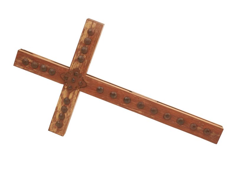 Old Door Rustic Medallion Clavo Cross-XLG-Clavos-Repurposed Pine-Old Doors-18x32 inches-Wall-Reclaimed Wood-