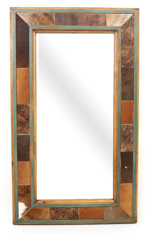 Cibolo Creek Cowhide Mirror-Wood-Handmade-Rustic-Western-Accent Mirror-Wall-Clavos-Vanity Mirror-12 Sizes