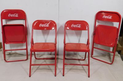 Set of 4 Coca Cola Metal Foldable Chairs-Mexican-Restaurant-Bar-Soda-Man Cave-Patio Furniture-Set of 4