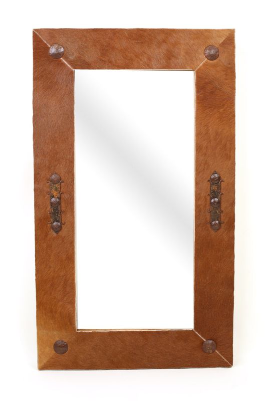 Laredo Cowhide Mirror-20x34 inches-Wood-Mexican-Rustic-Cowboy-Clavos-Western-Vanity-Accent Laredo Mirror