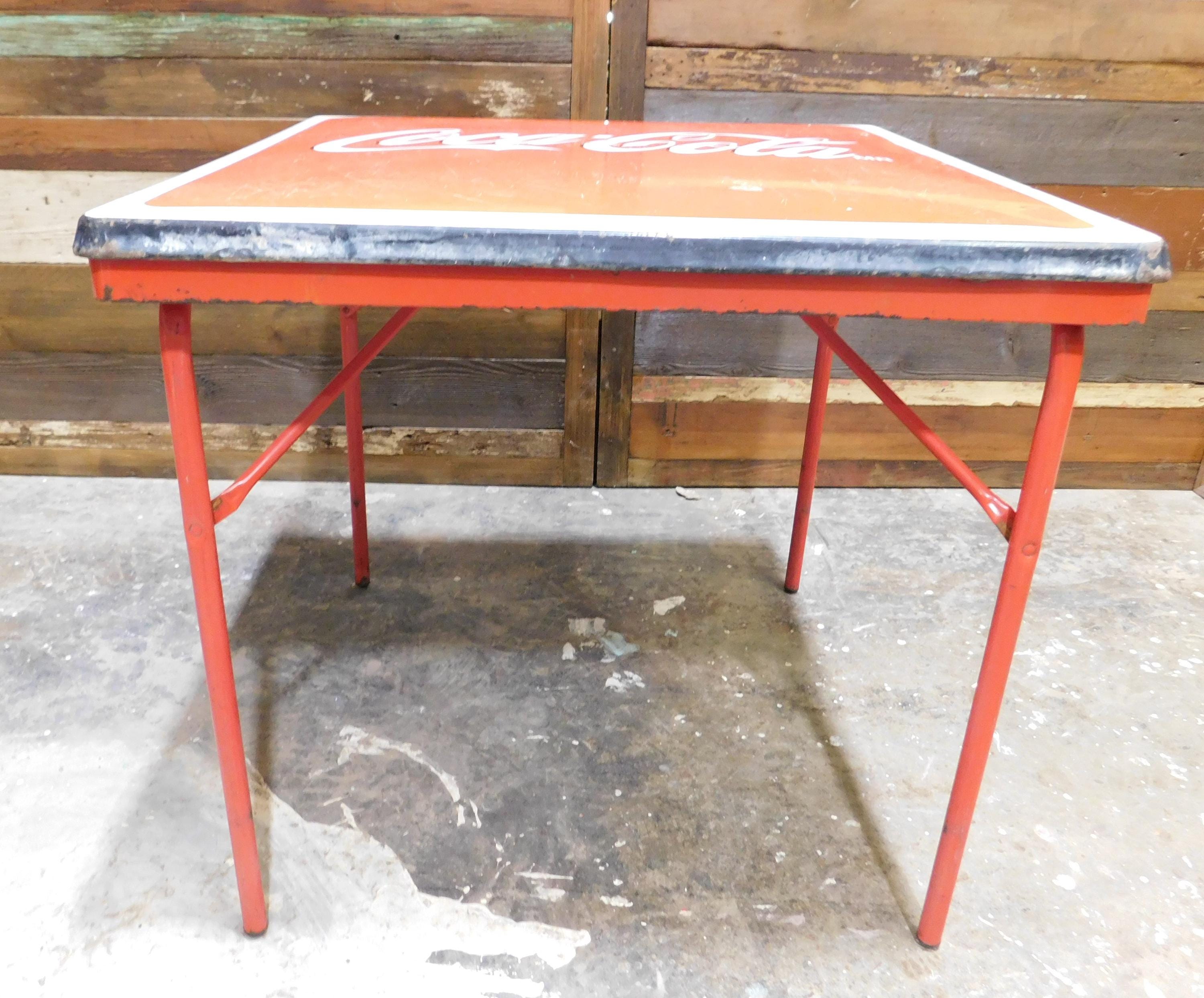 Coca Cola Metal Table with Legs Porcelain--Mexican-Restaurant- Bar-30x30-Beer-Man Cave-Patio Furniture-Vintage