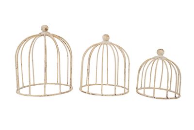 Weston Set of 3 Farmhouse Iron Dome Topiaries-Garden Decor-Farmhouse Style-Distressed Shabby White-Iron Dome Topiary Set of 3-Weston