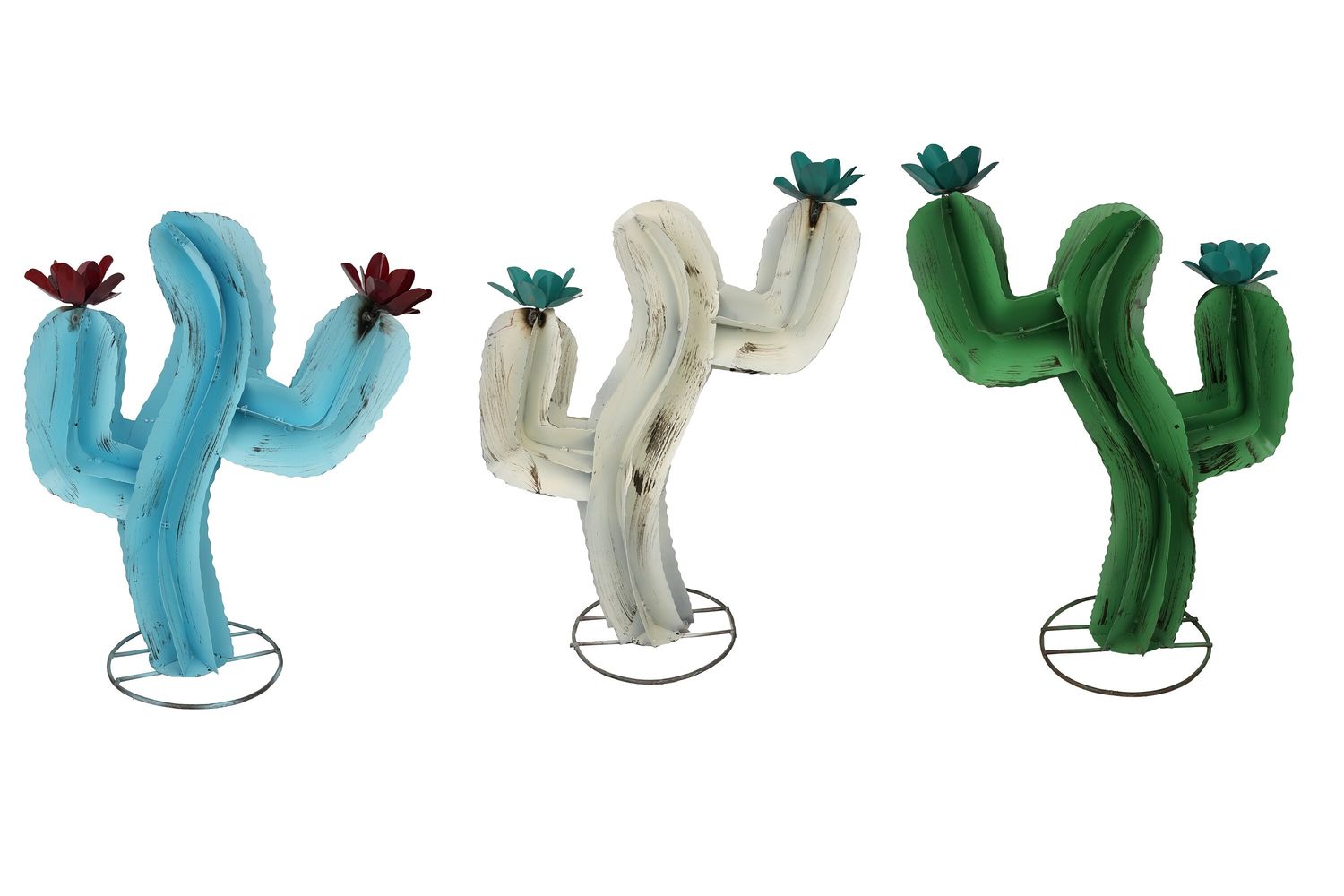 Curvy Medium Colorful Metal Cactus-Hand Painted-Garden-Handmade-Garden Decor-Patio--8Wx21Dx24H inches-Three Colors-Medium