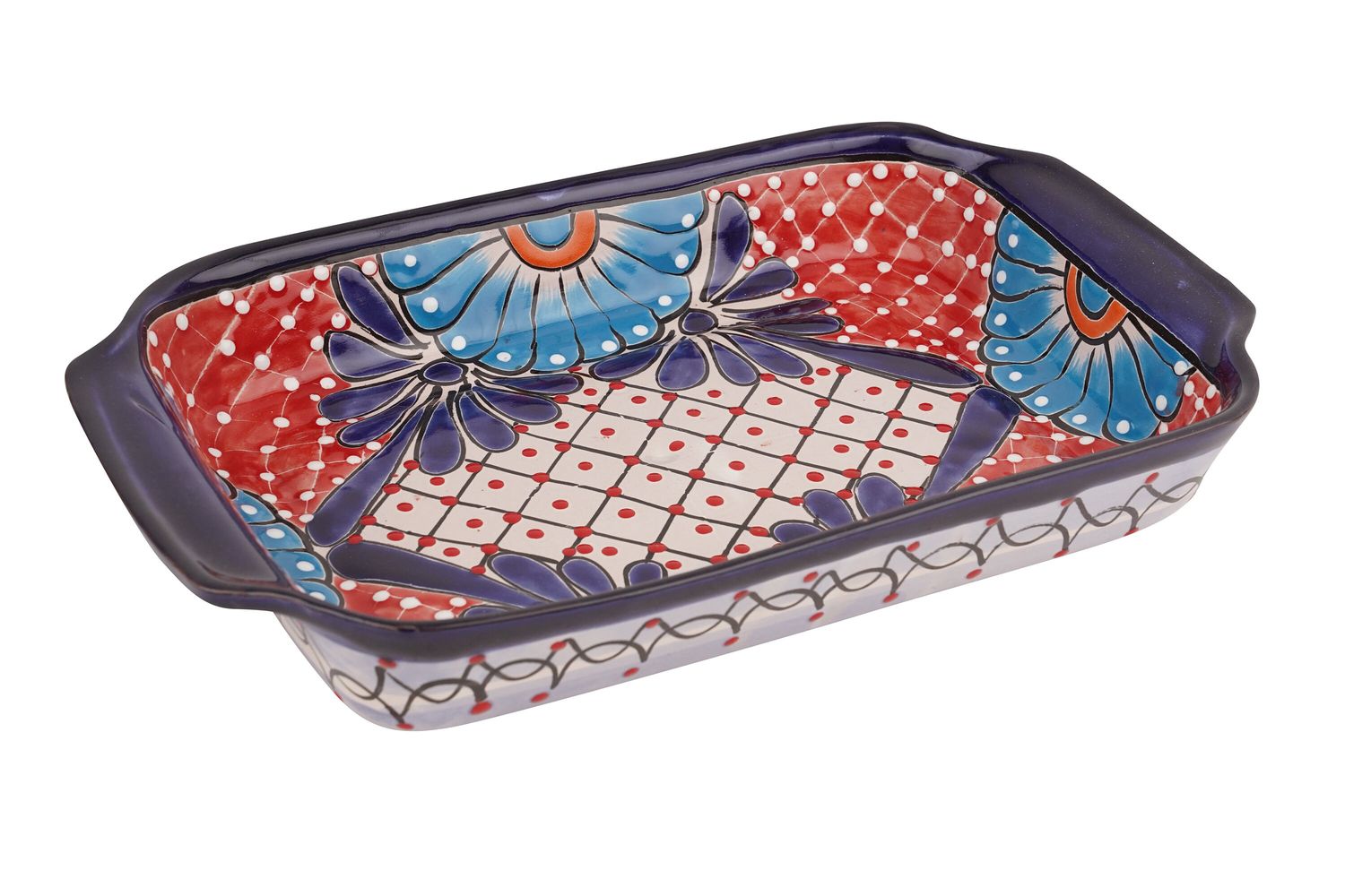 CLEARANCE-Talavera Ceramic Rectangular Party Platter-Hand Painted-Handmade-Colorful-16 x 10 x 2 in-Beautiful-Serving Tray-Fiesta