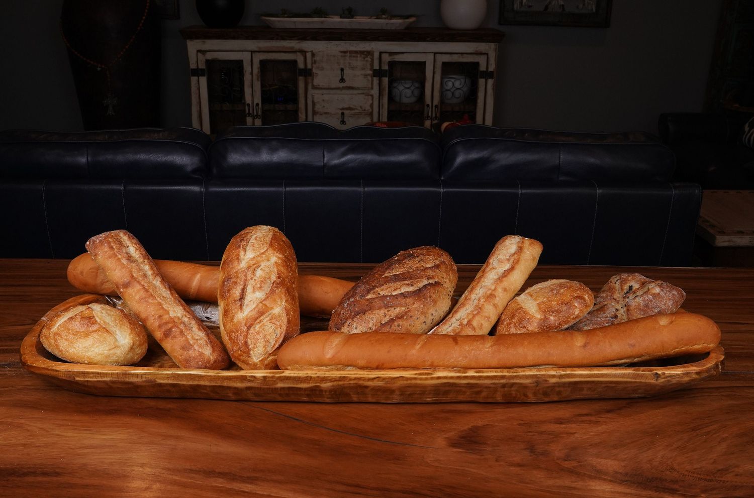 Food Safe Extra Long Rustic Wooden Dough Bowl-Batea-Farmhouse-Primitive-Trencher-Dough Bowl-11-12W x 38-40 L x 2-3D inches