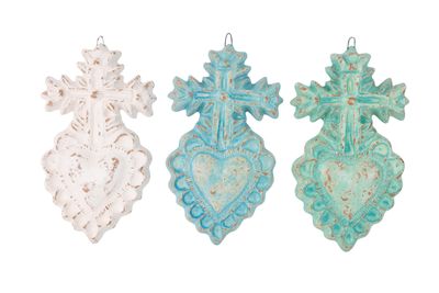 Corpus Clay Heart with Cross-7.5x13 in-Handmade-3 Colors-Wall Decor-Corpus Clay Heart with Cross