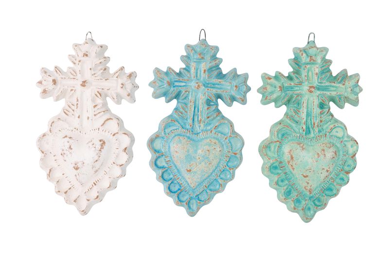 Corpus Clay Heart with Cross-7.5x13 in-Handmade-3 Colors-Wall Decor-Corpus Clay Heart with Cross