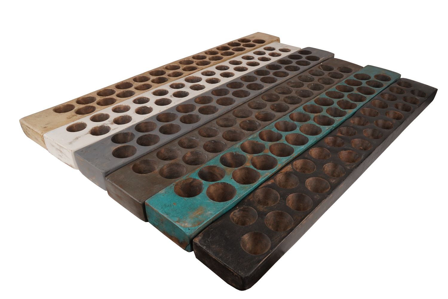SALE-Antique Mini Sugar Mold Candleholder-5x38 inches-Old Mexican-Rustic-Primitive-WoodenLong-26 Holes-UNIQUE-Tealight Candles-7 Colors