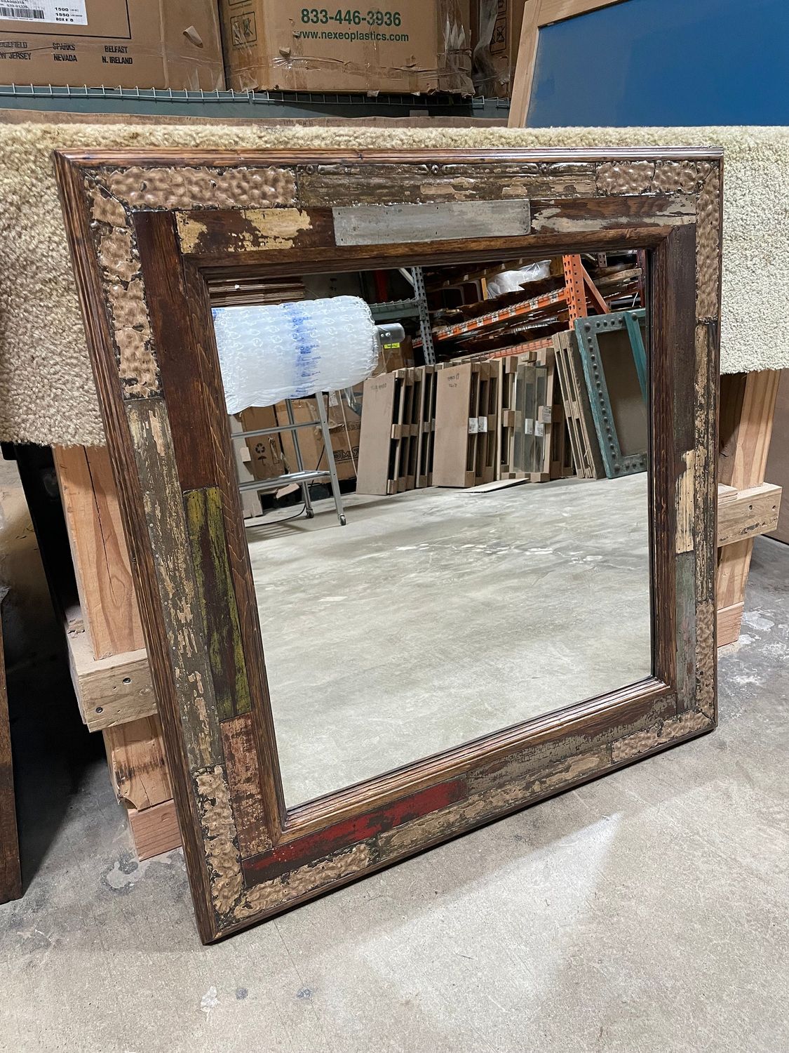 Barrons Creek  Reclaimed Rustic Mirror-Mexican-Western-Repurposed-Primitive-Western-Vintage Look-Vanity Accent Mirror-Antique Tins
