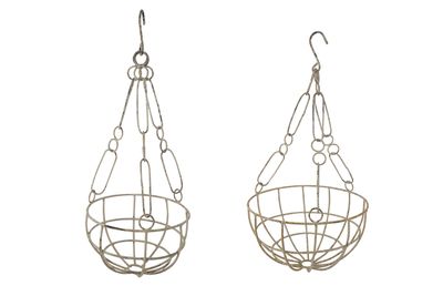 Pearl Farmhouse Iron Hanging Planter Baskets-Farmhouse Style-Primitive-Distressed Shabby White-Pearl Hanging Garden Baskets Set of 2