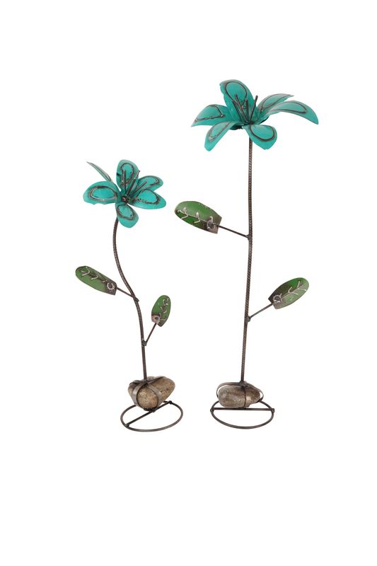 Lily Flower on a Rock-Metal-Handmade-9x19-Lily Flower-Yard Art-Garden Decor-Farmhouse Gorgeous-Set of 2