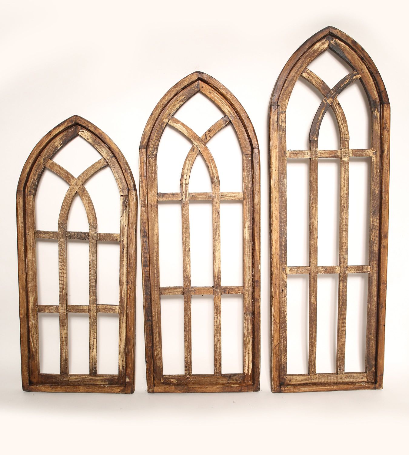 Byzantine Windows- Architectural Wall Decor  Windows Set of 3-Primitive-Rustic-Garden-Farmhouse-Natural Tone-12x28 12x32 12x36