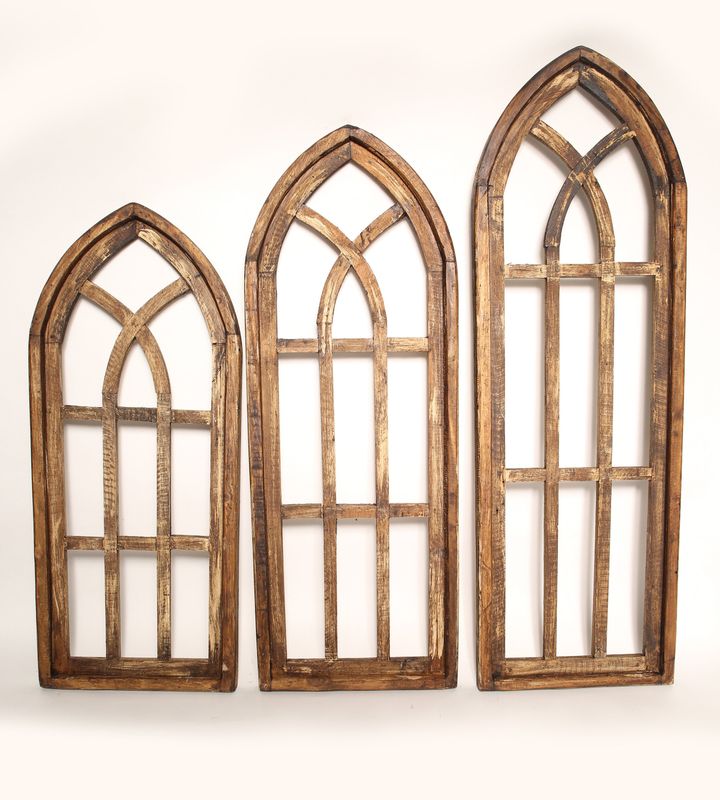 Byzantine Windows- Architectural Wall Decor  Windows Set of 3-Primitive-Rustic-Garden-Farmhouse-Natural Tone-12x28 12x32 12x36