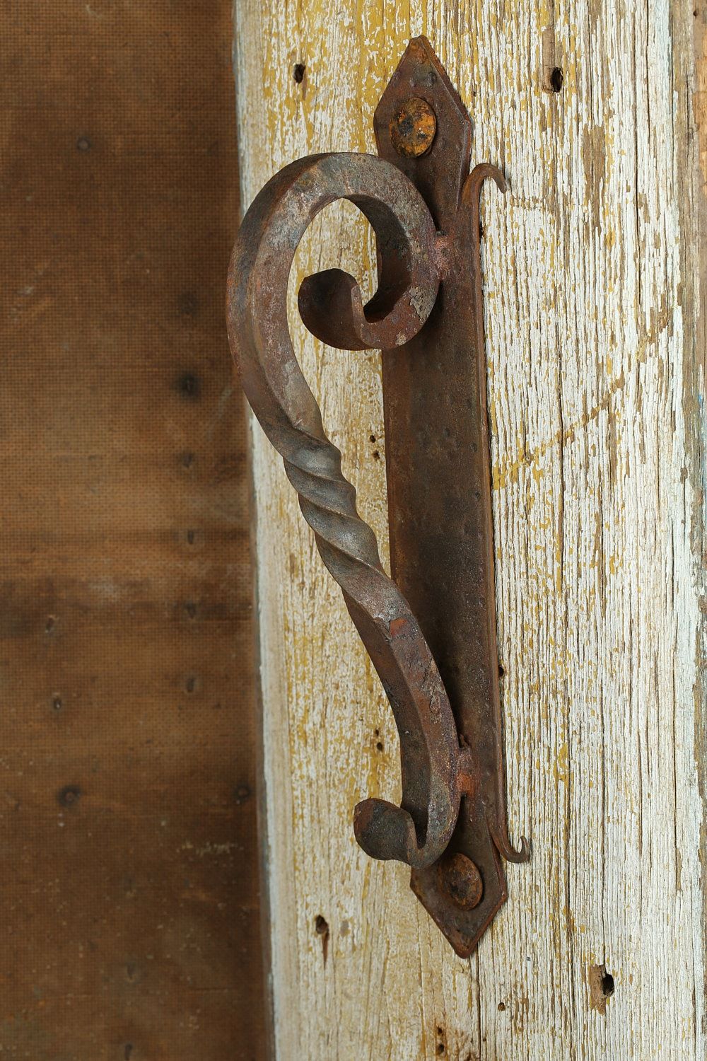 Rustic Door Hardware- Iron Door Handle #4-Mexican-Iron-Hand Hammered-Decorative Iron Hardware-2.5Wx13Lx4D in