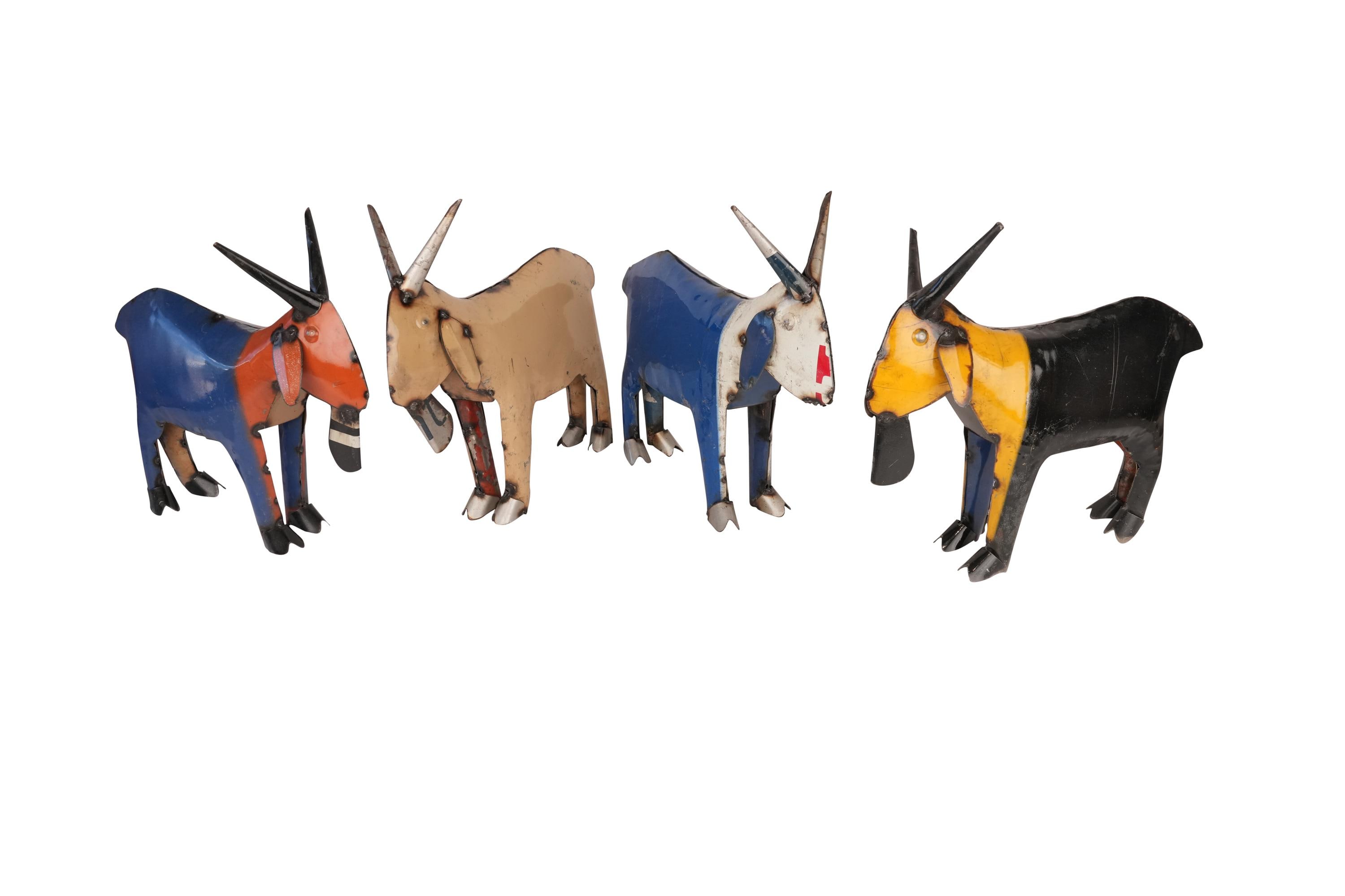 Recycled Metal Goat-Yard Art-Farmhouse-Decor-Farm Goat-Garden-Colorful Metal Goat-5x16Lx15H-Small-Colors