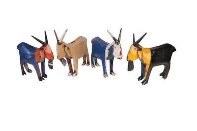 Recycled Metal Goat-Yard Art-Farmhouse-Decor-Farm Goat-Garden-Colorful Metal Goat-5x16Lx15H-Small-Colors