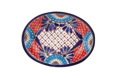 CLEARANCE-Talavera Ceramic Oval Party Platter-Hand Painted-Handmade-Colorful-13.5 x 10.5 x 2.5 in-Beautiful-Serving Tray-Fiesta-OVAL