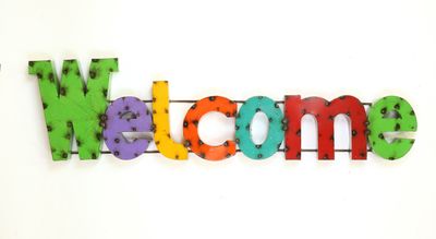 Welcome Colorful Recycled Metal Sign-46Wx12Hx2D inches-Art-Garden-Home Decor-Pool-Outdoor-Patio-Colorful