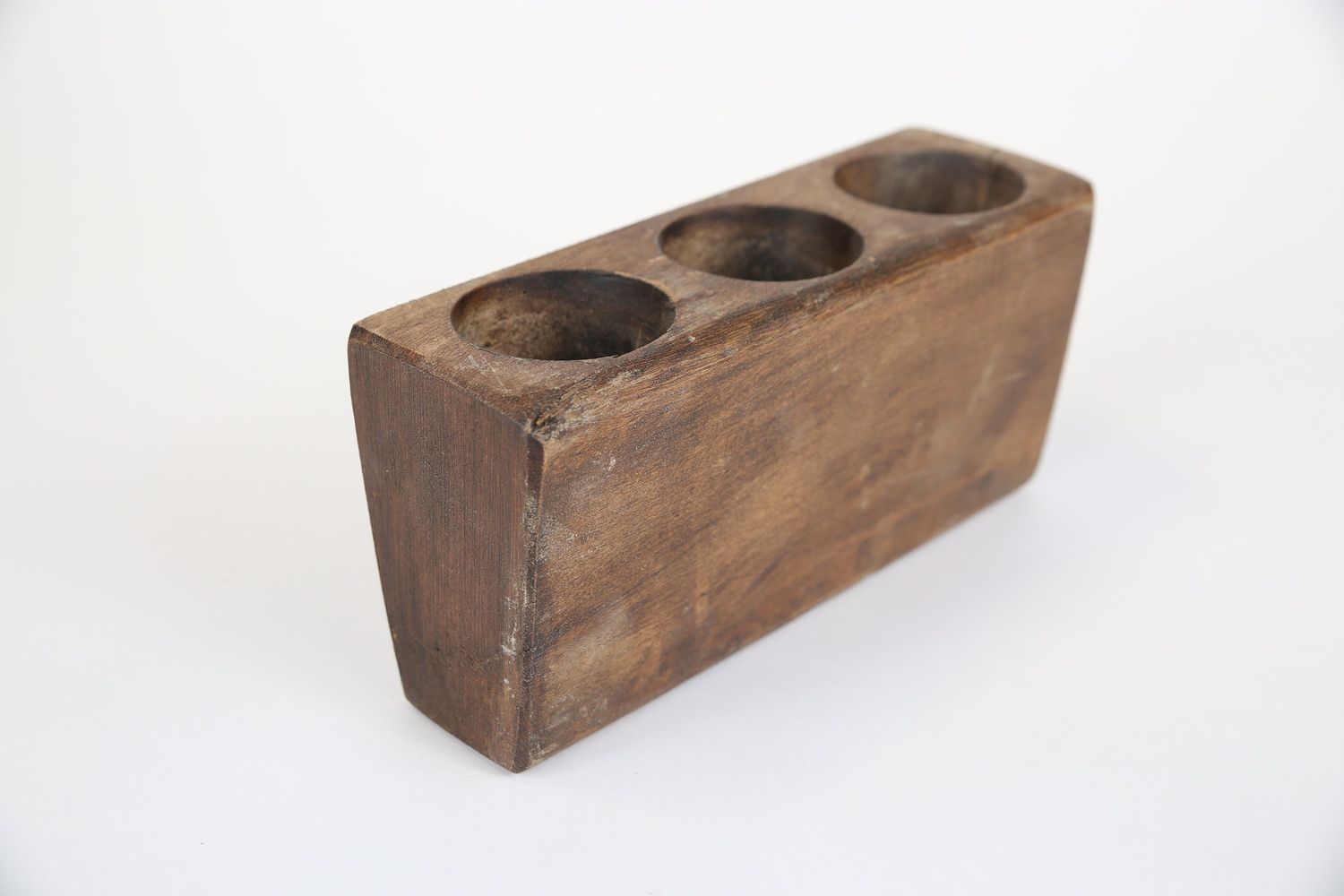 3 Hole Sugar Mold Candleholder-Mold Only-9 inches-Old Mexican-Rustic-Wood-Sugar molds-Primitive-Wooden-Mold Only-3 Hole-Waxed