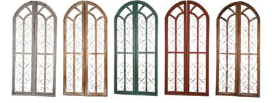 Saint Francis Wood & Iron Decorative Window-Farmhouse-Wall-Primitive-Garden-Patio-27x60-Distressed-Rustic-Five Colors-Pair