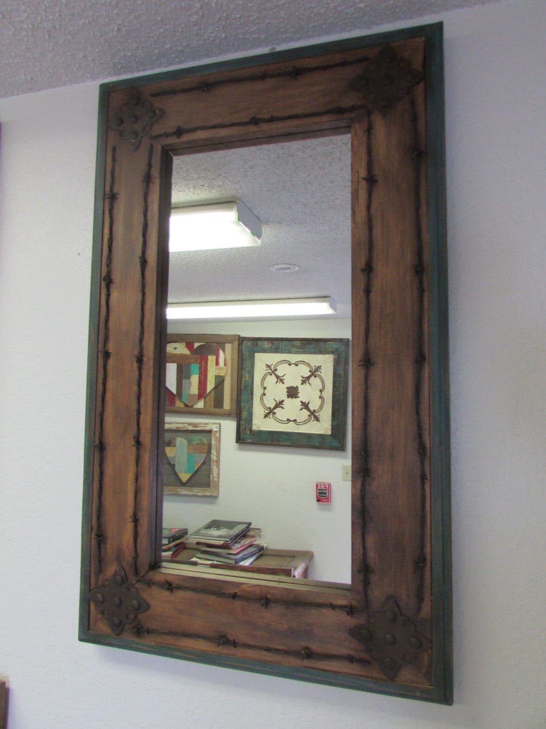 Turquoise Creek Old Ranch Medallion Barbed Wire Mirror--Mexican-30x62-Western-Wall-Lodge-Vanity Mirror