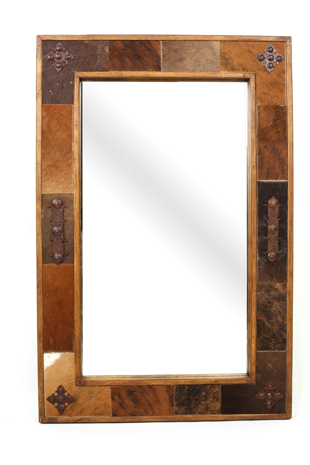 Cody Cowhide Mirror-Wood-Handmade-Rustic-Western-Accent Mirror-Wall-Clavos-Vanity Mirror-11 Sizes