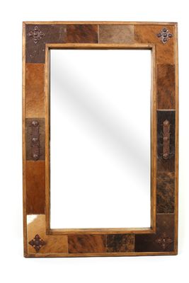 Cody Cowhide Mirror-Wood-Handmade-Rustic-Western-Accent Mirror-Wall-Clavos-Vanity Mirror-11 Sizes