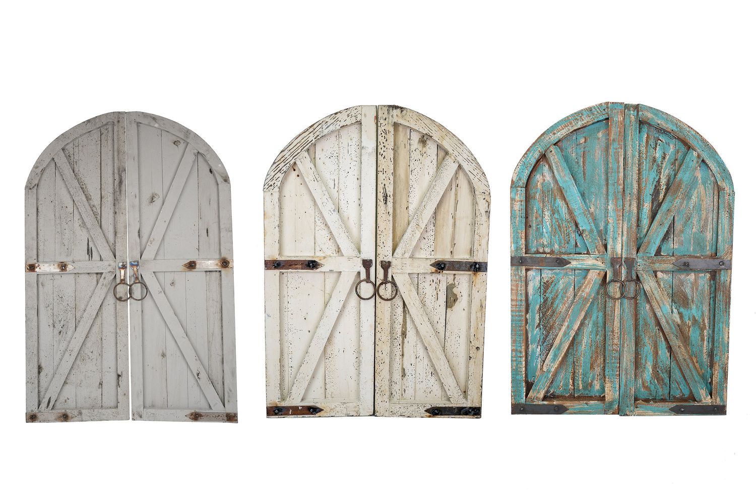 Farmhouse Arched  Decorative Wall Doors-Pair-Wall-Primitive-Rustic-Garden-Patio-32x48x1 inches-Three Color Choices-Large