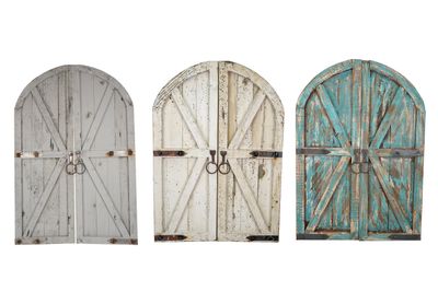 Farmhouse Arched  Decorative Wall Doors-Pair-Wall-Primitive-Rustic-Garden-Patio-32x48x1 inches-Three Color Choices-Large
