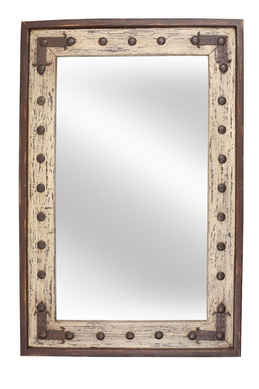Four Winds Mirror-Wood-Handmade-Rustic-Wall-Clavos-Primitive-Vanity Accent Mirror-Farmhouse-Distressed White-Loft-16 Sizes