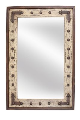 Four Winds Mirror-Wood-Handmade-Rustic-Wall-Clavos-Primitive-Vanity Accent Mirror-Farmhouse-Distressed White-Loft-16 Sizes