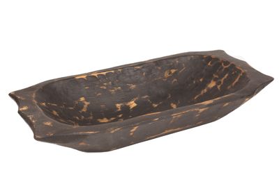 Rustic Deep Wooden Dough Bowl with Handles-Trencher-Batea-Wooden Doughboard-Doughbowl-9-10W x 19-20L-Black Rustic Deep Wooden Dough Bowl with Handles-Trencher-Batea-Wooden Doughboard-Doughbowl-9-10W x 19-20L-Black