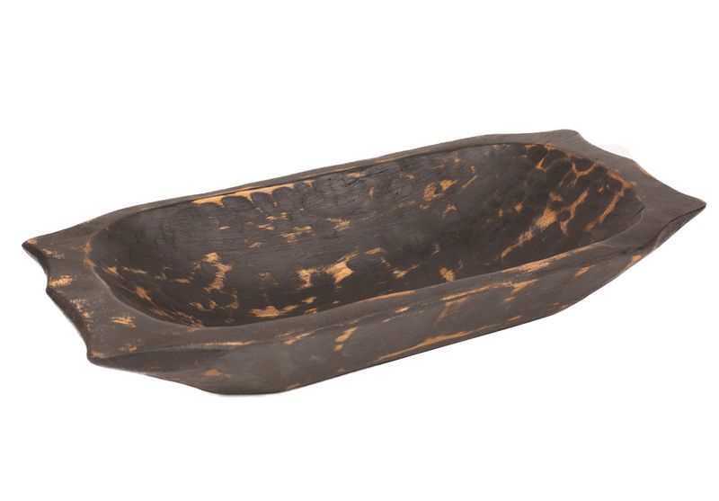 Rustic Deep Wooden Dough Bowl with Handles-Trencher-Batea-Wooden Doughboard-Doughbowl-9-10W x 19-20L-Black