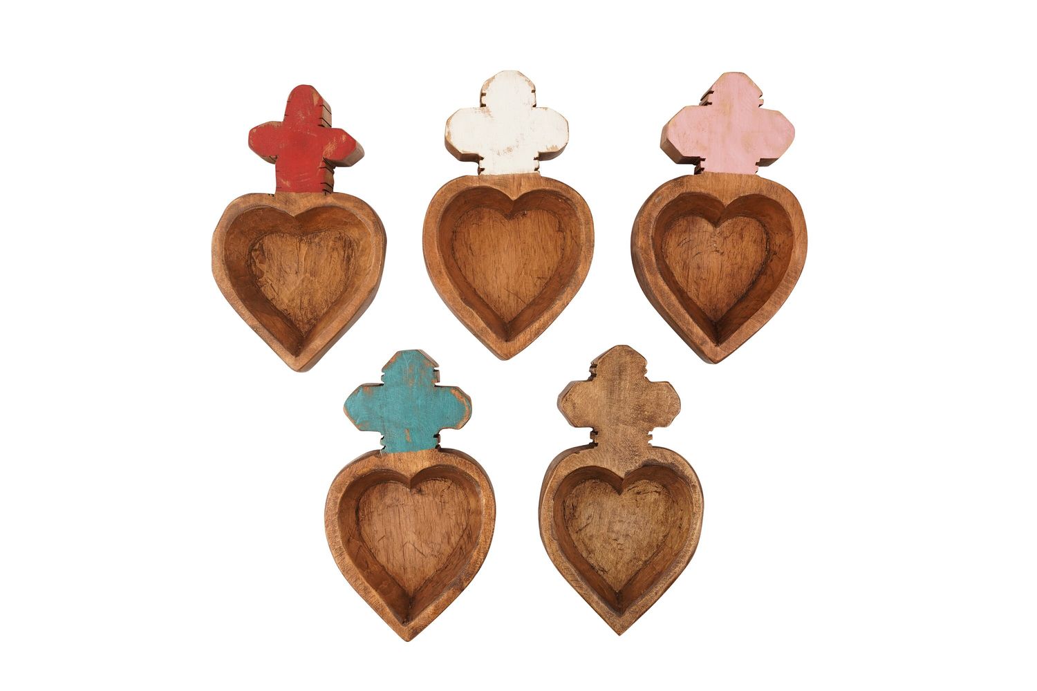 Folk Art Mini Heart with Cross-Mini Carved Heart-6x10-Wood-Handmade-Complete Assorted Pack-Set of 5