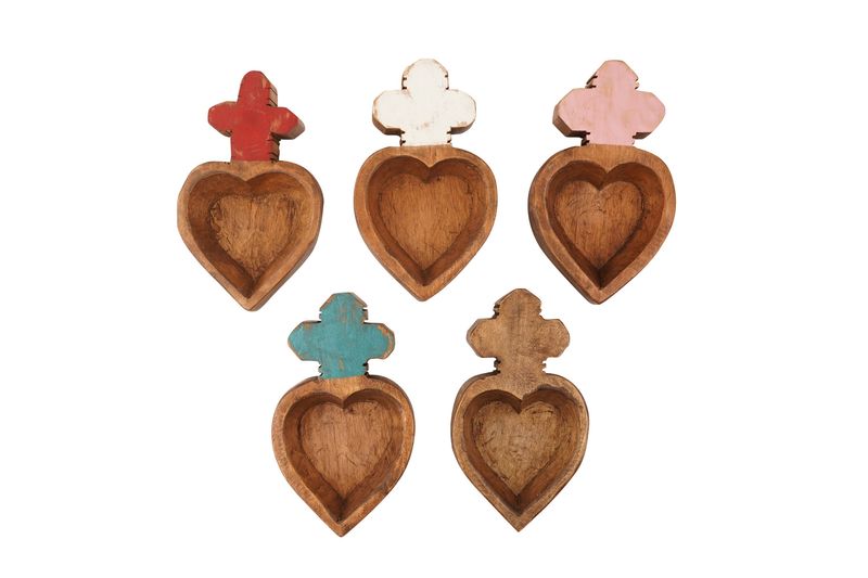 Folk Art Mini Heart with Cross-Mini Carved Heart-6x10-Wood-Handmade-Complete Assorted Pack-Set of 5
